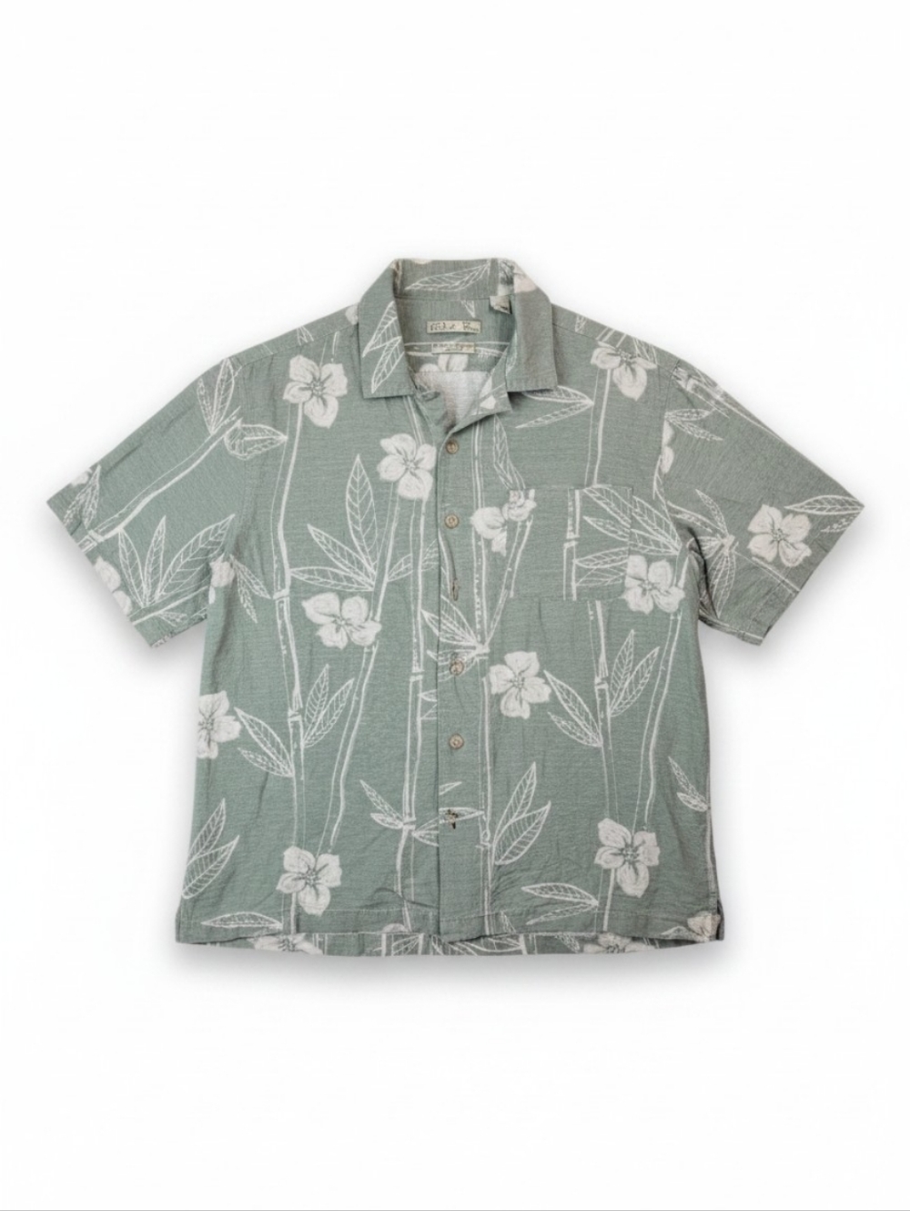 Batik Bay Men's 100% Silk Sage Green Hawaiian Floral Shirt Size Medium